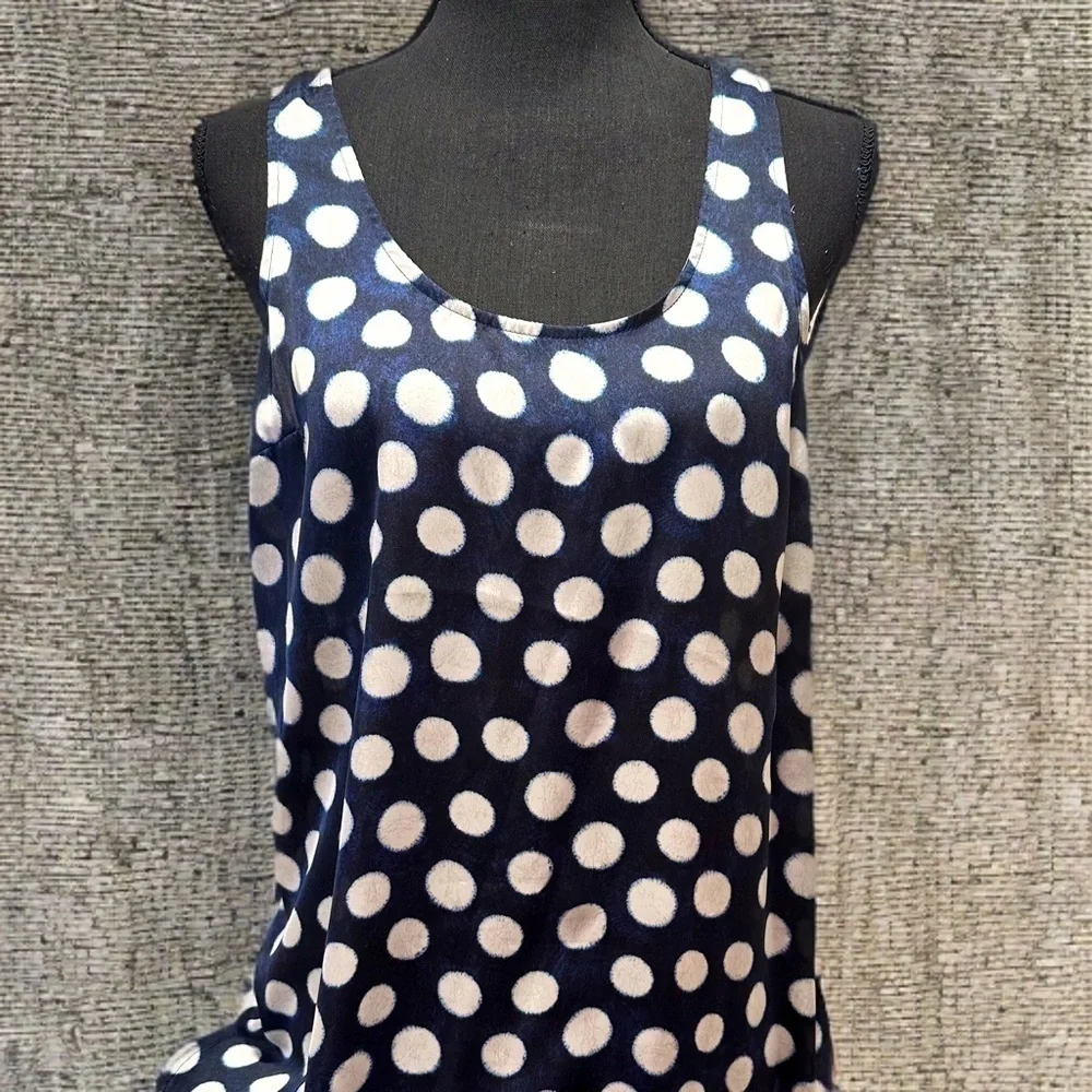 Michael Kors Tank Top Navy Blue White Polka Dot Scoop Neck Sleeveless Tunic